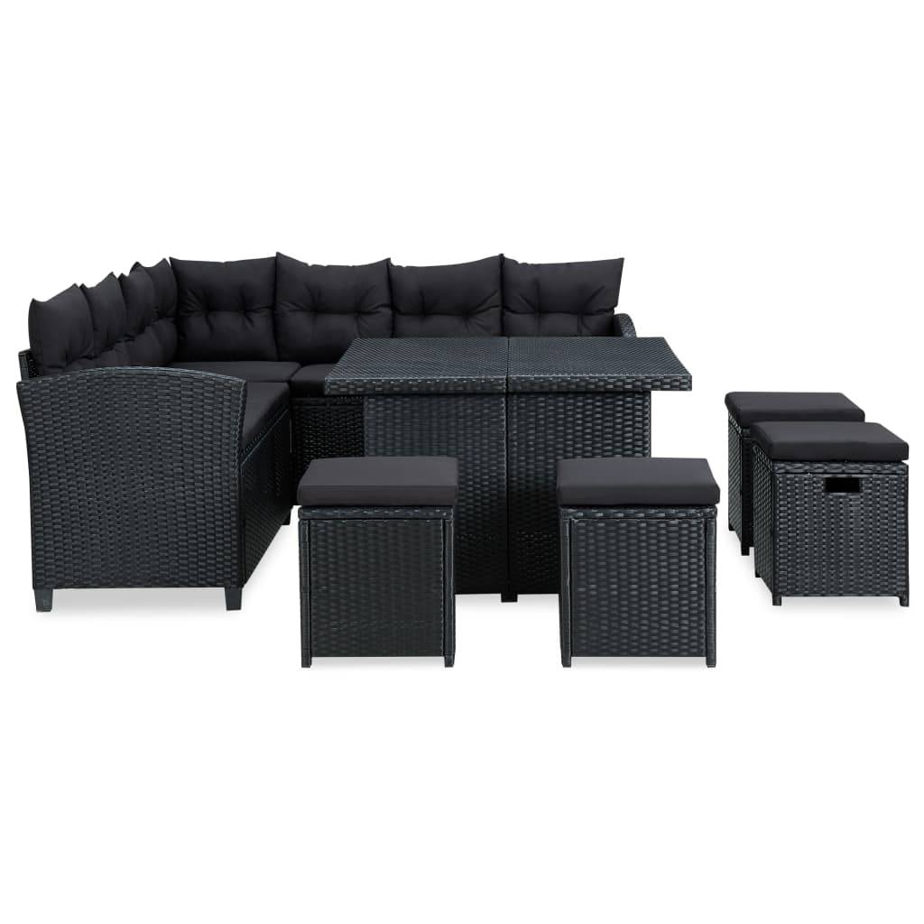 Helloshop26 - Salon de jardin meuble d'extérieur ensemble de mobilier 6 pièces avec coussins résine tressée noir - Imagen 2