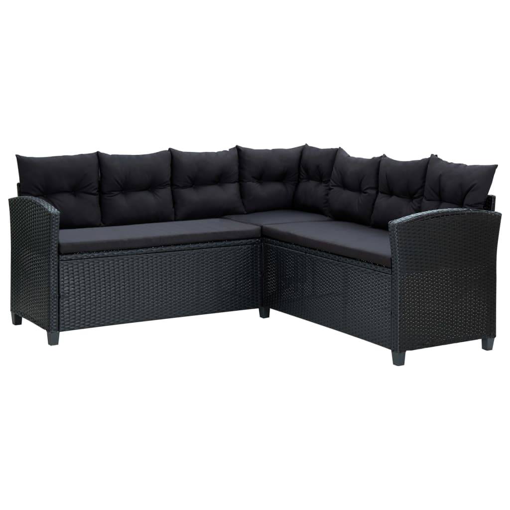 Helloshop26 - Salon de jardin meuble d'extérieur ensemble de mobilier 6 pièces avec coussins résine tressée noir - Imagen 4
