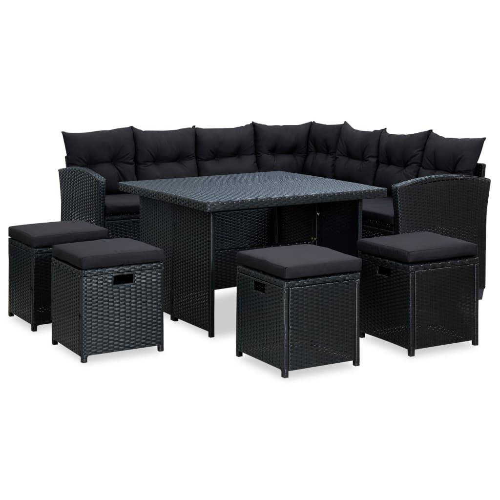 Helloshop26 - Salon de jardin meuble d'extérieur ensemble de mobilier 6 pièces avec coussins résine tressée noir - Imagen 1