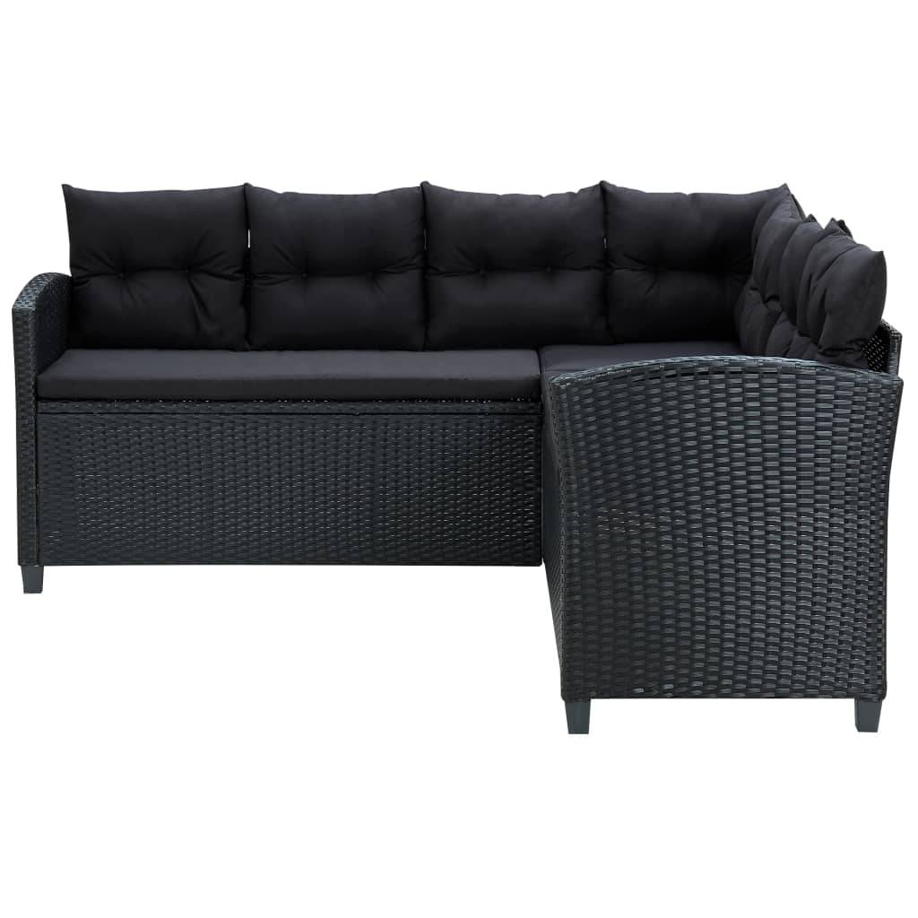 Helloshop26 - Salon de jardin meuble d'extérieur ensemble de mobilier 6 pièces avec coussins résine tressée noir - Imagen 5