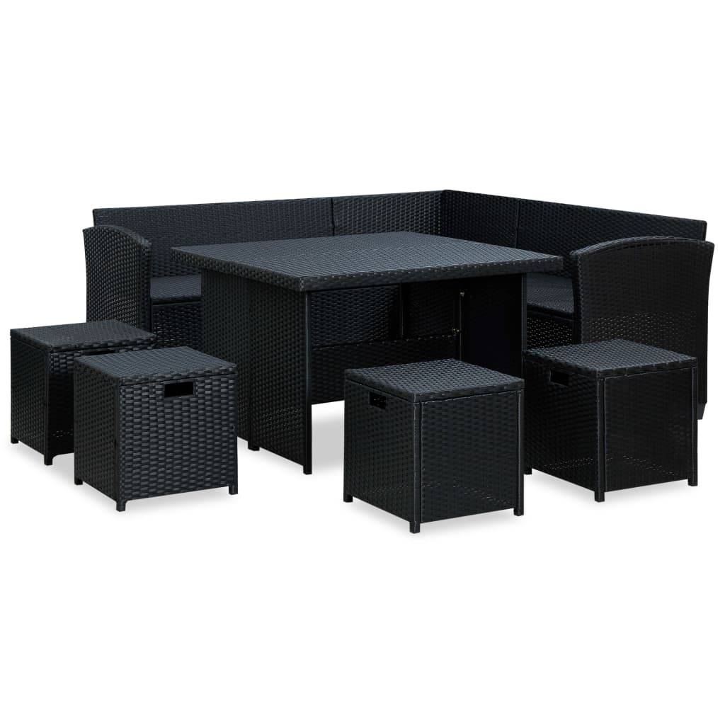 Helloshop26 - Salon de jardin meuble d'extérieur ensemble de mobilier 6 pièces avec coussins résine tressée noir - Imagen 3