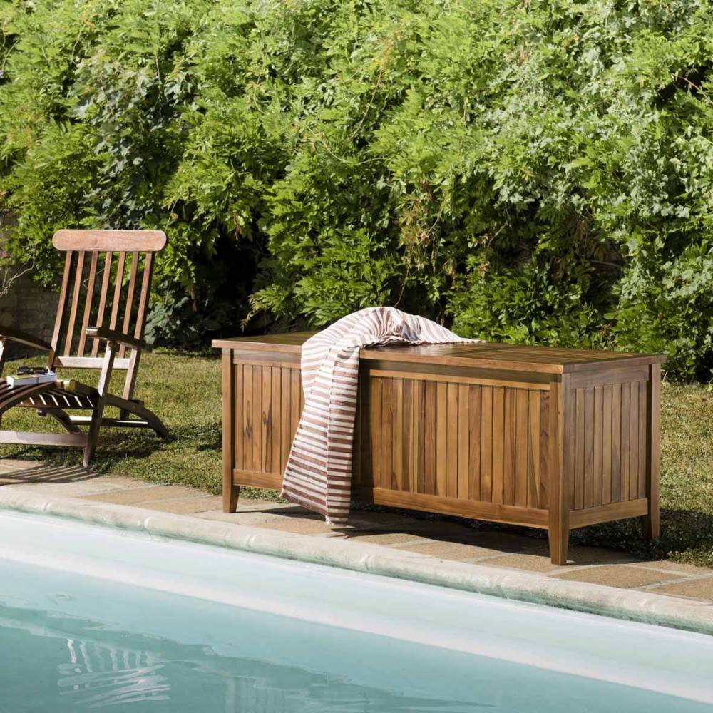 Macabane - MAEVA - Coffre de jardin piscine en bois teck huilé 165x55cm - Imagen 2