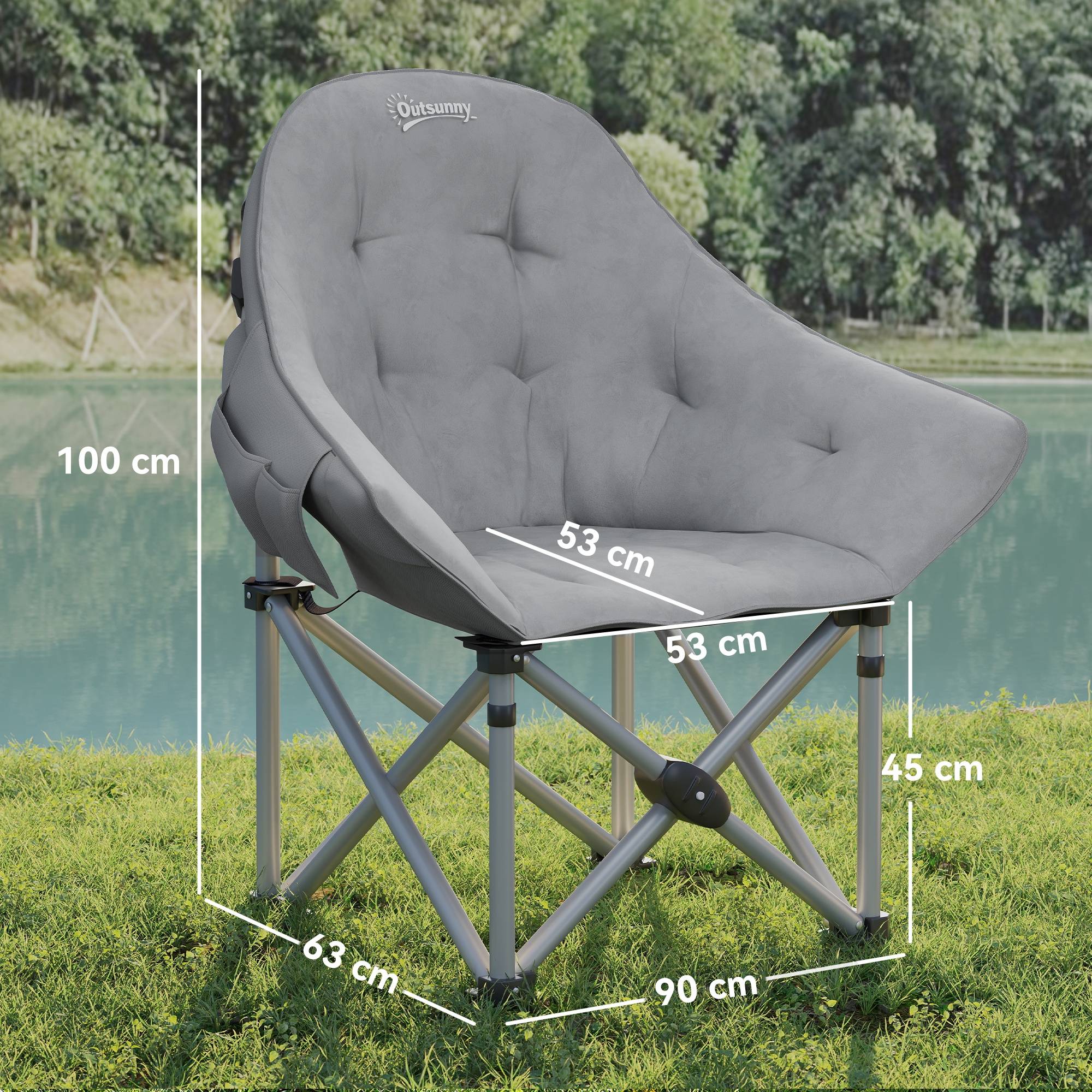 Chaise de camping pliante métal gris foncé 90 x 63 x 100 cm - PANGIVO - Image 5