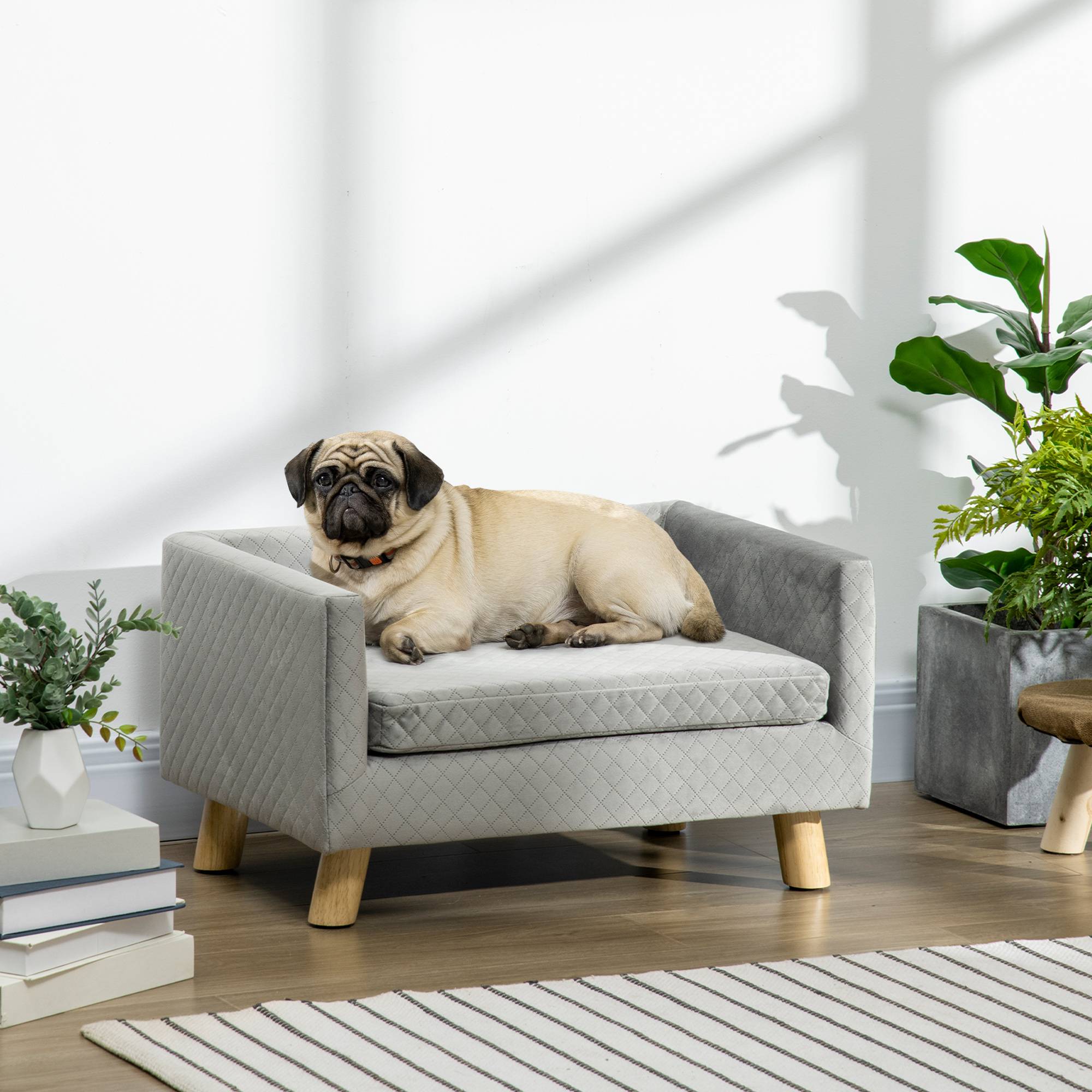 Canapé scandinave animaux bois intérieur coussin velours 64cm gris - ComfortXL Outdoor Living - Image 4