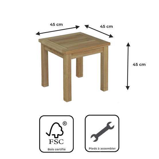 Table basse d'appoint carrée en teck massif Coffee 45 x 45 cm - TECK'Attitude - Imagen 6