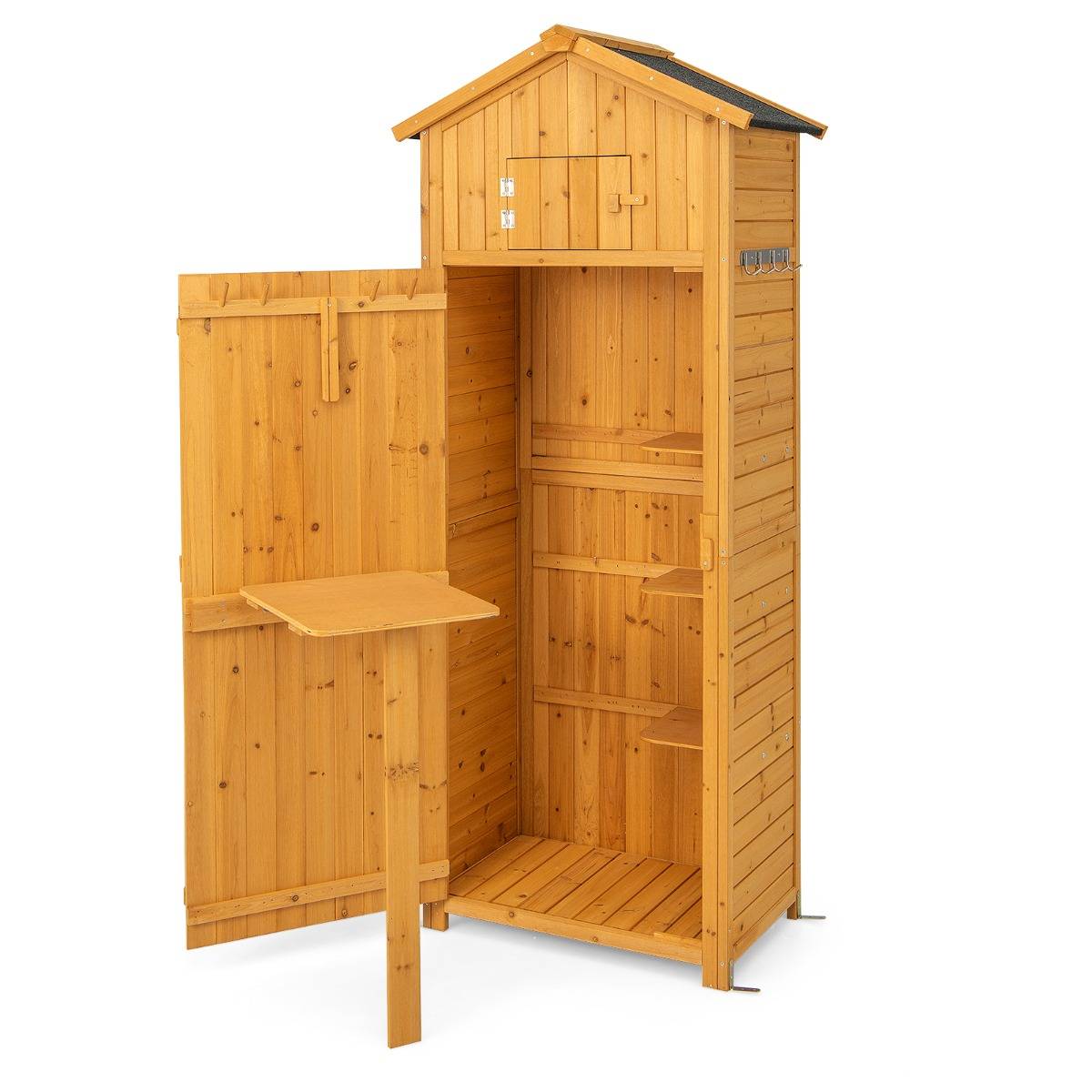 Maison Chic - Armoire de Jardin 0.38m² Bois Imperméable avec Toit Abri de Jardin avec Table Pliable Étagères et 8 Crochets 75x50x180,5CM MAISON CHIC