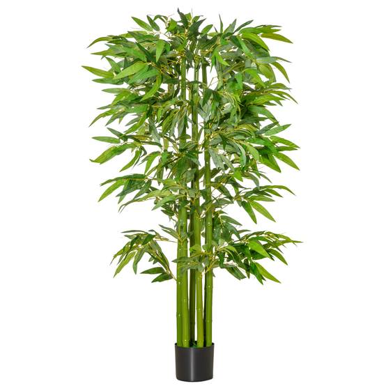 Bambou artificiel en pot plastique décoration intérieur ambiance zen naturel 160cm vert - ComfortXL Outdoor Living - Image 1