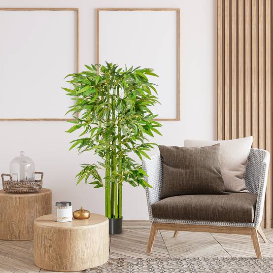 Bambou artificiel en pot plastique décoration intérieur ambiance zen naturel 160cm vert - ComfortXL Outdoor Living - Image 4