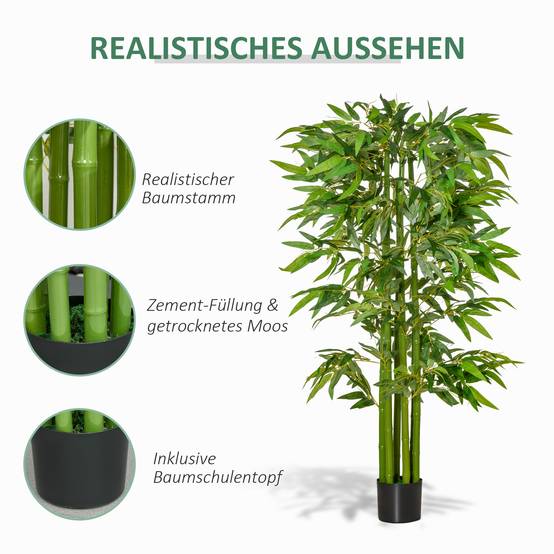Bambou artificiel en pot plastique décoration intérieur ambiance zen naturel 160cm vert - ComfortXL Outdoor Living - Image 7