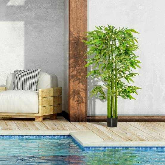 Bambou artificiel en pot plastique décoration intérieur ambiance zen naturel 160cm vert - ComfortXL Outdoor Living - Image 6