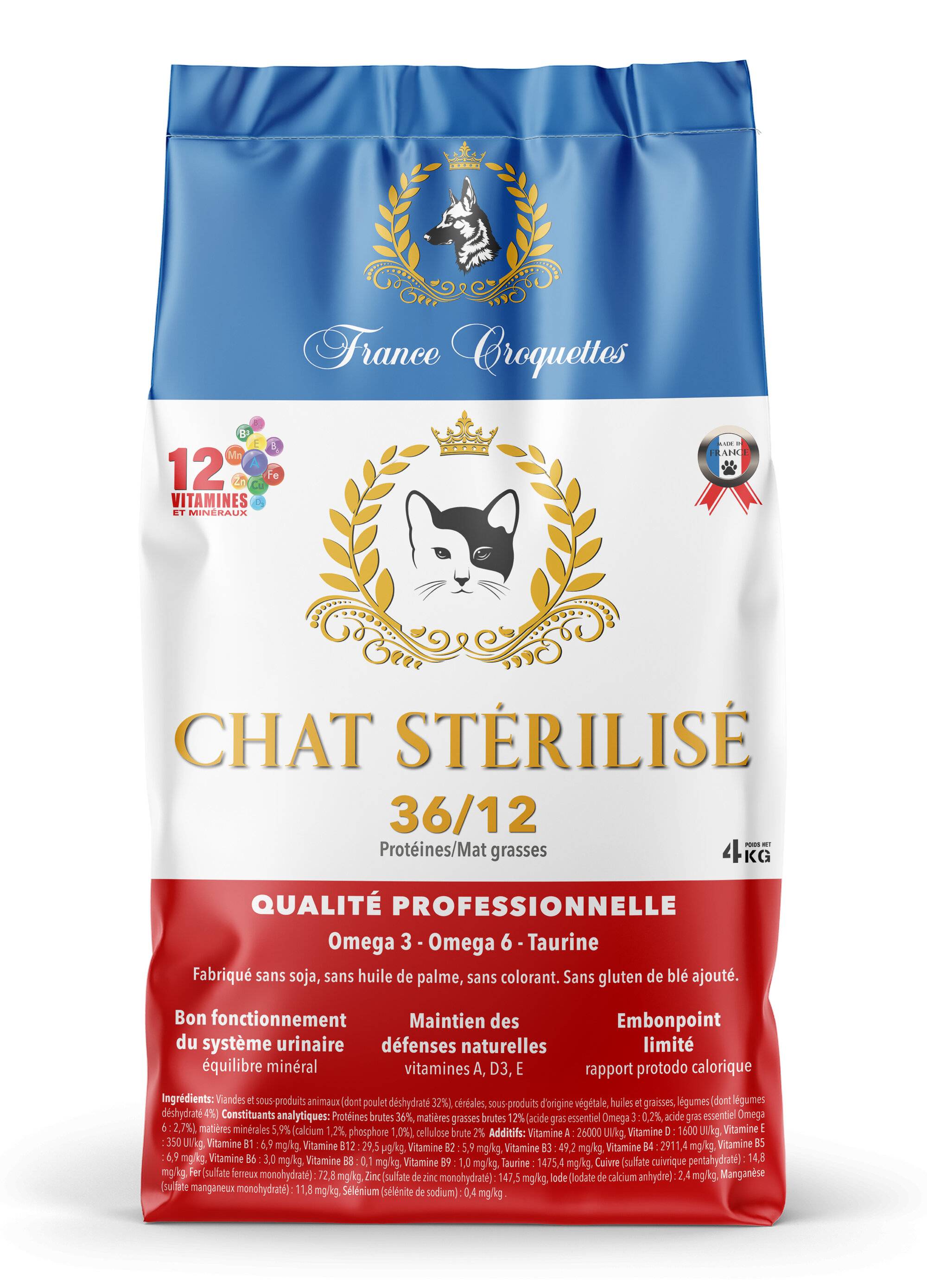 France Croquettes - croquette pour chat adulte sterilise 36/12 – 4kg – chat adulte sterilisé – france croquettes - Imagen 1