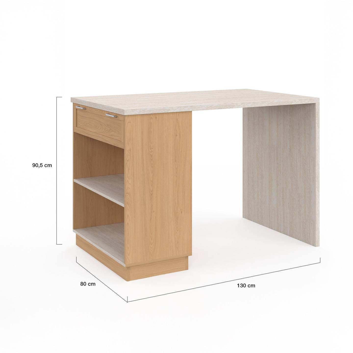 Ilot central mange-debout 4 personnes VITO 130 cm bois et plateau effet travertin - Image 5