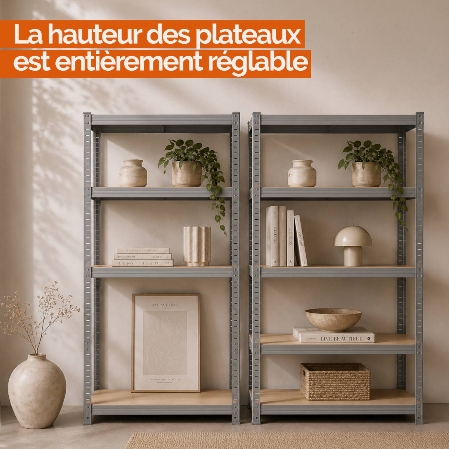 Linxor - Étagère de stockage, rangement, 5 niveaux - Métal - 180 x 110 x 40 cm - Charge maximale 875 kg - Gris - Linxor - Image 4