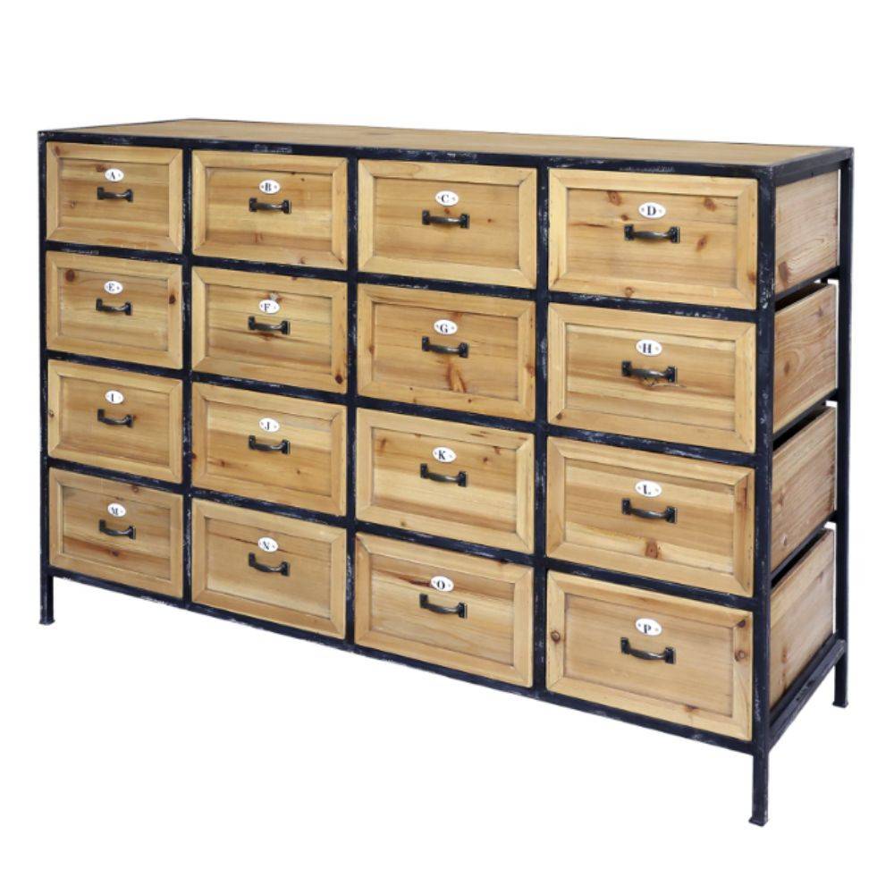 Chemin De Campagne - Commode 16 tiroirs en bois marron et fer noir 119.5 x 39 x 82 cm Chemin de campagne - Imagen 1