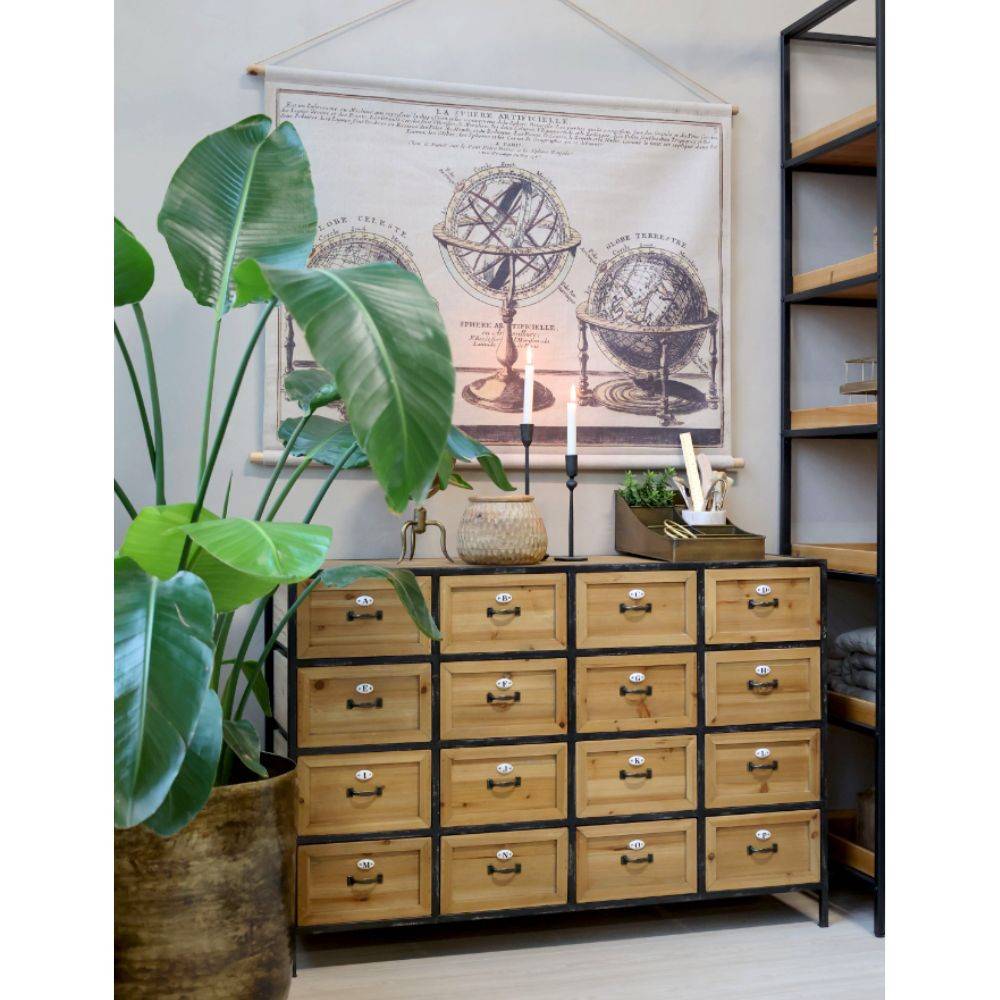 Chemin De Campagne - Commode 16 tiroirs en bois marron et fer noir 119.5 x 39 x 82 cm Chemin de campagne - Imagen 4