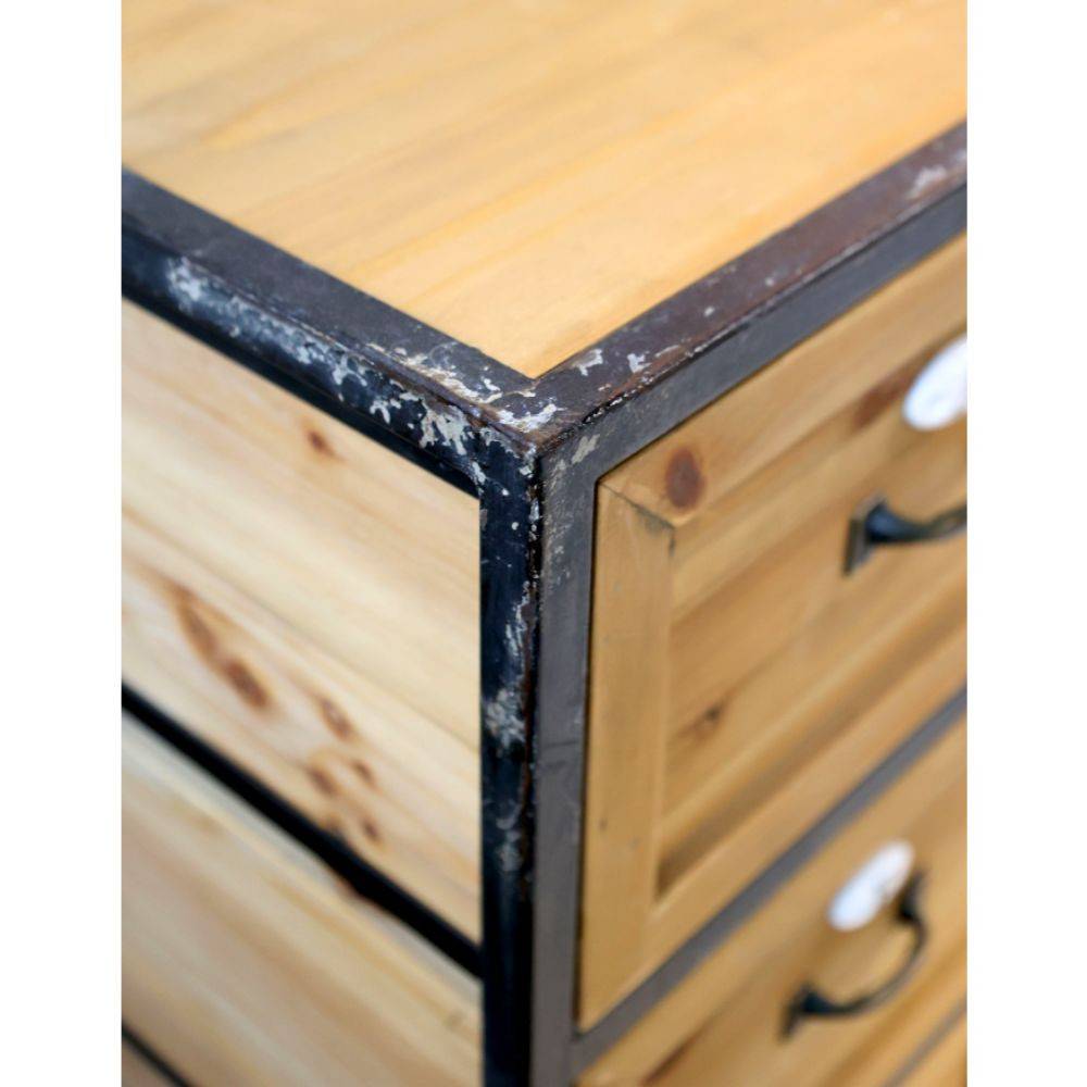 Chemin De Campagne - Commode 16 tiroirs en bois marron et fer noir 119.5 x 39 x 82 cm Chemin de campagne - Imagen 5