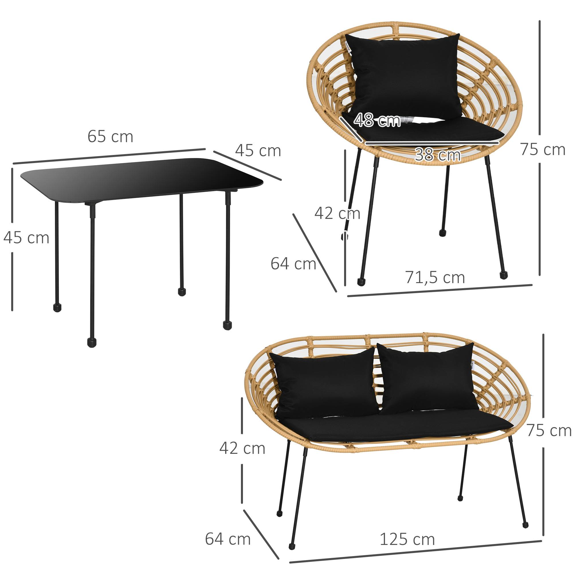 Outsunny - Salon de jardin 4 places 4 pièces style exotique table basse coussins noirs fournis résine tressée aspect rotin - Outsunny - Imagen 3
