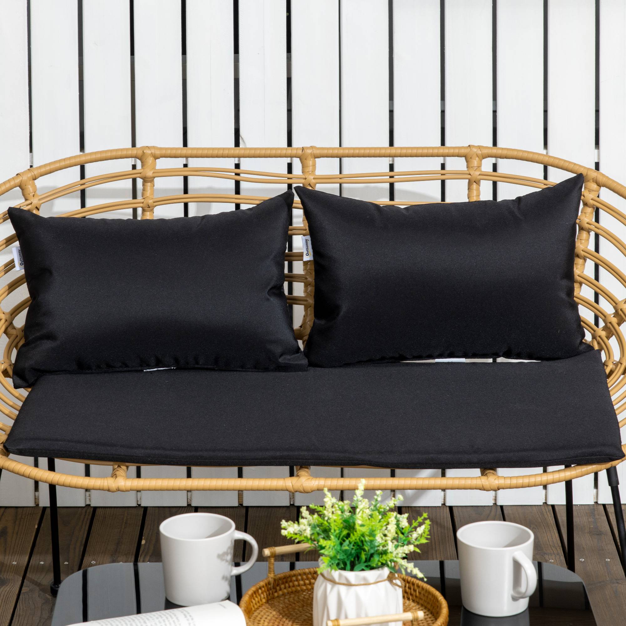 Outsunny - Salon de jardin 4 places 4 pièces style exotique table basse coussins noirs fournis résine tressée aspect rotin - Outsunny - Imagen 8