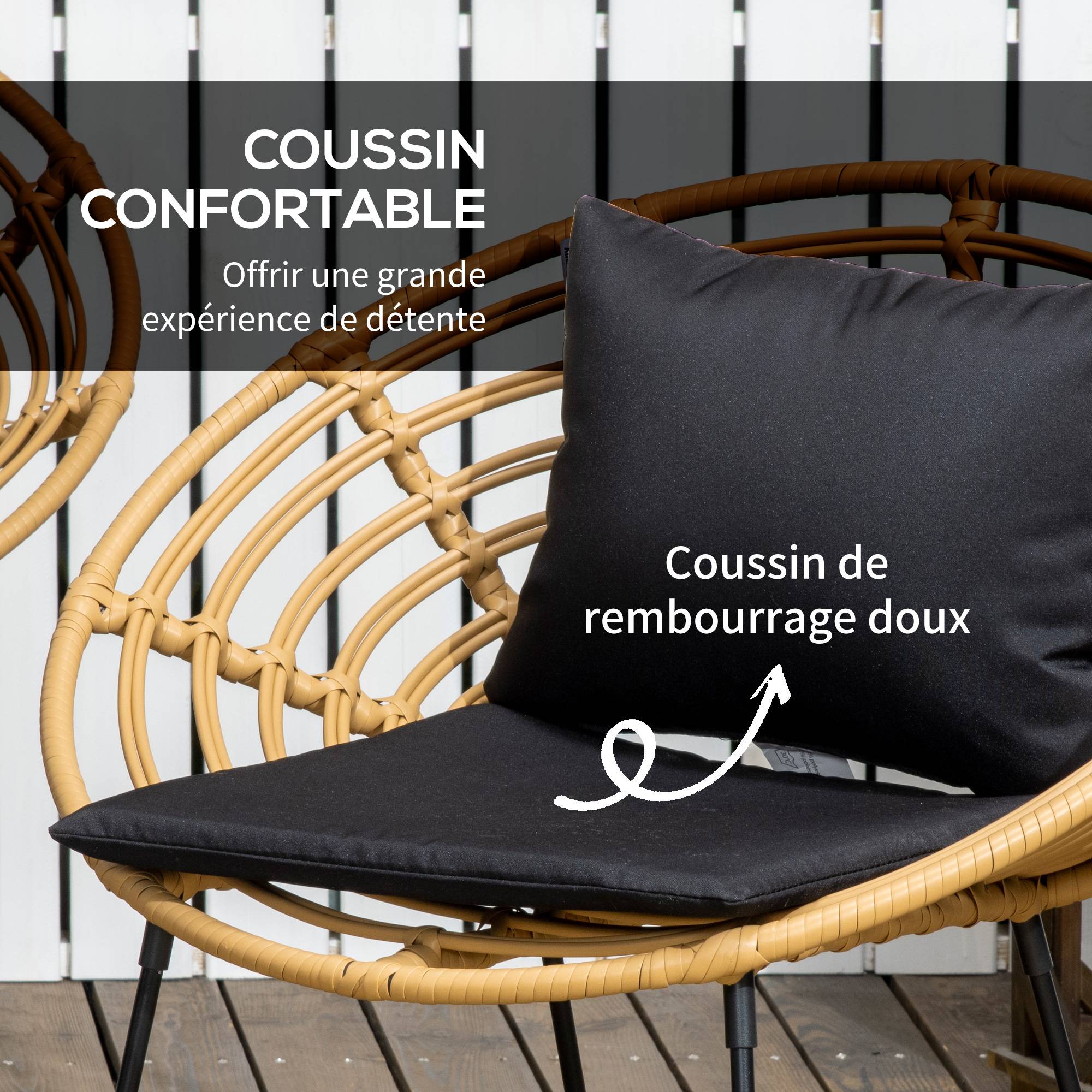 Outsunny - Salon de jardin 4 places 4 pièces style exotique table basse coussins noirs fournis résine tressée aspect rotin - Outsunny - Imagen 4