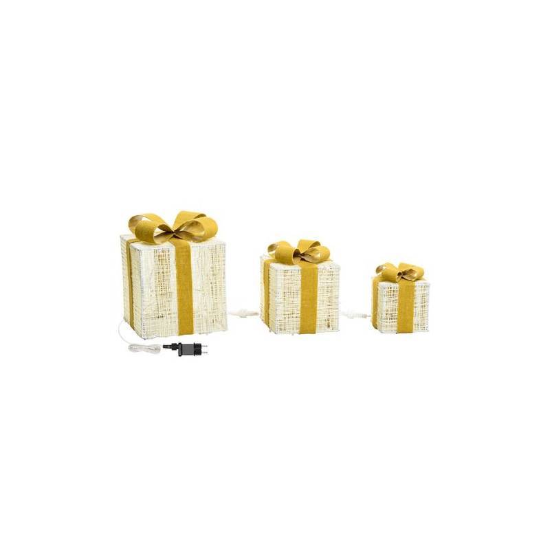 Lotti - Lot de 3 Paquets Cadeaux 3D lumineux H25 20 15cm LED ambré fil tressé crème et marron Lotti - Imagen 4