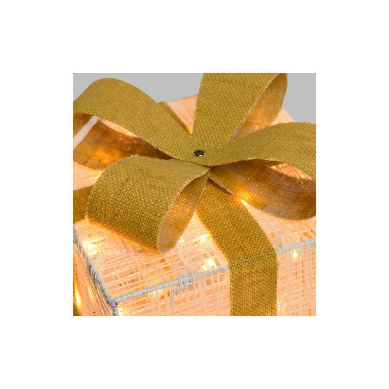 Lotti - Lot de 3 Paquets Cadeaux 3D lumineux H25 20 15cm LED ambré fil tressé crème et marron Lotti - Imagen 8