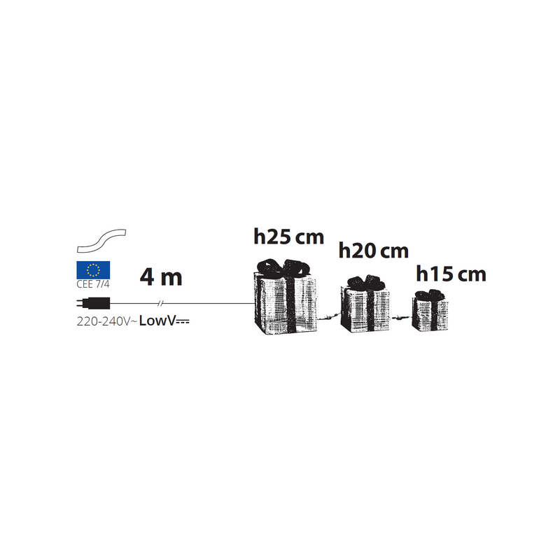 Lotti - Lot de 3 Paquets Cadeaux 3D lumineux H25 20 15cm LED ambré fil tressé crème et marron Lotti - Imagen 3
