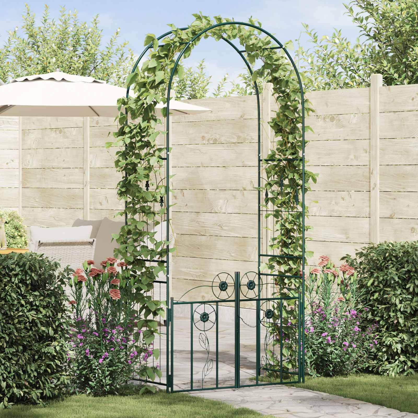 Arche de jardin Métal Vert avec Porte Verrouillable Décoration Extérieure 102cm - ComfortXL Outdoor Living - Image 1