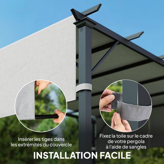 Lot toiles de rechange polyester pour pergola rétractable 488x122cm gris clair - ComfortXL Outdoor Living - Image 8