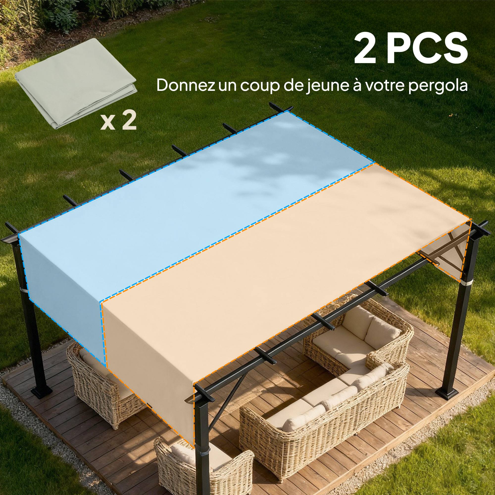 Lot toiles de rechange polyester pour pergola rétractable 488x122cm gris clair - ComfortXL Outdoor Living - Image 6