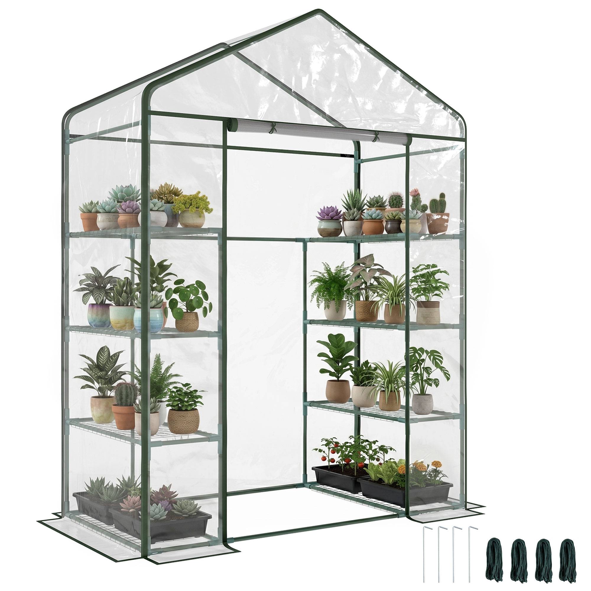 Serre de jardin 8 étagères bâche transparente PVC porte enroulable 143 x 73 x 195 cm - transparent - Image 1