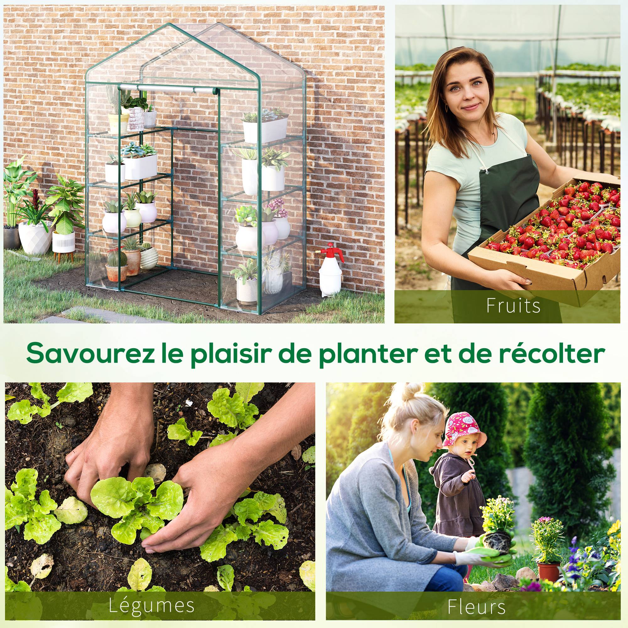Serre de jardin 8 étagères bâche transparente PVC porte enroulable 143 x 73 x 195 cm - transparent - Image 8