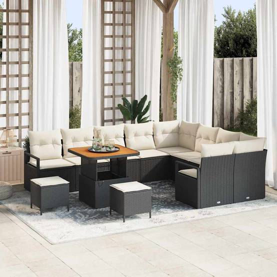 Salon de Jardin Tressé 12 Pièces Noir et Crème – Résine Durable avec Coffres Pratiques et Table Basse – ComfortXL Outdoor Living - Image 1