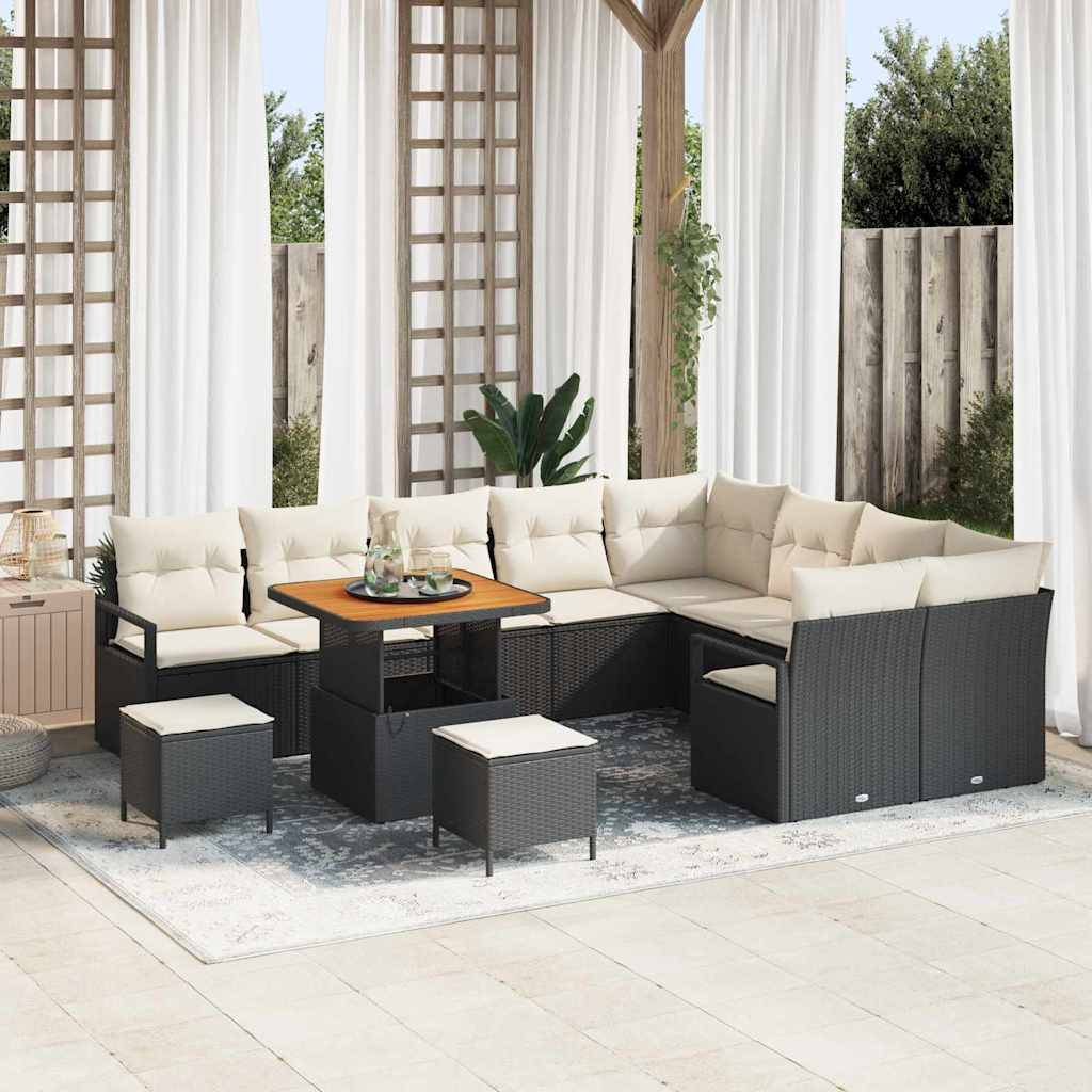 Salon de Jardin Tressé 12 Pièces Noir et Crème – Résine Durable avec Coffres Pratiques et Table Basse – ComfortXL Outdoor Living - Image 1
