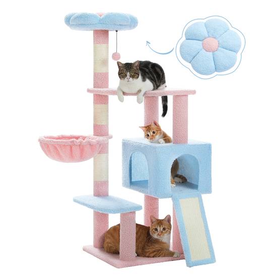 Arbre à Chat Fleur en Sisal 120 cm Bleu PAWZ Road - Image 1