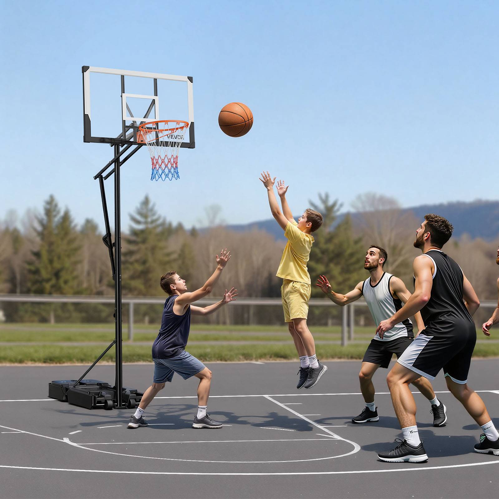 Vevor - VEVOR Panier de basket sur pied mobile, panneau PC 48" 2 mm, hauteur réglable 1,6–3,05 m, base remplissable et roues, pour intérieur et extérieur - Image 8