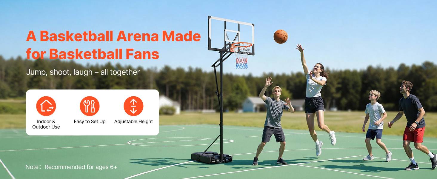 Vevor - VEVOR Panier de basket sur pied mobile, panneau PC 48" 2 mm, hauteur réglable 1,6–3,05 m, base remplissable et roues, pour intérieur et extérieur - Image 9
