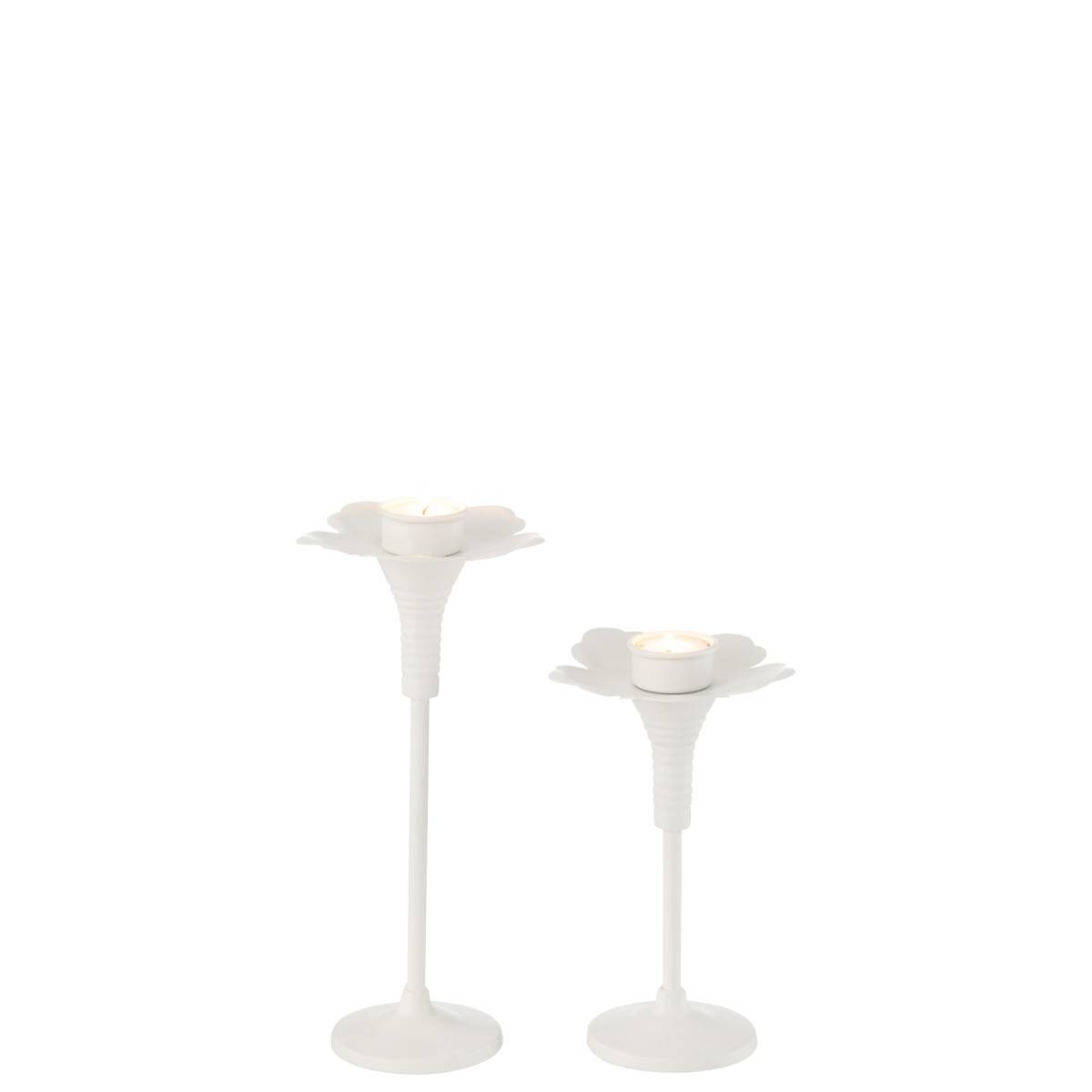 Lot de 2 Bougeoirs Fleurs en Métal "Oldies" 29cm Blanc - Image 3
