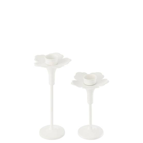 Lot de 2 Bougeoirs Fleurs en Métal "Oldies" 29cm Blanc - Image 2