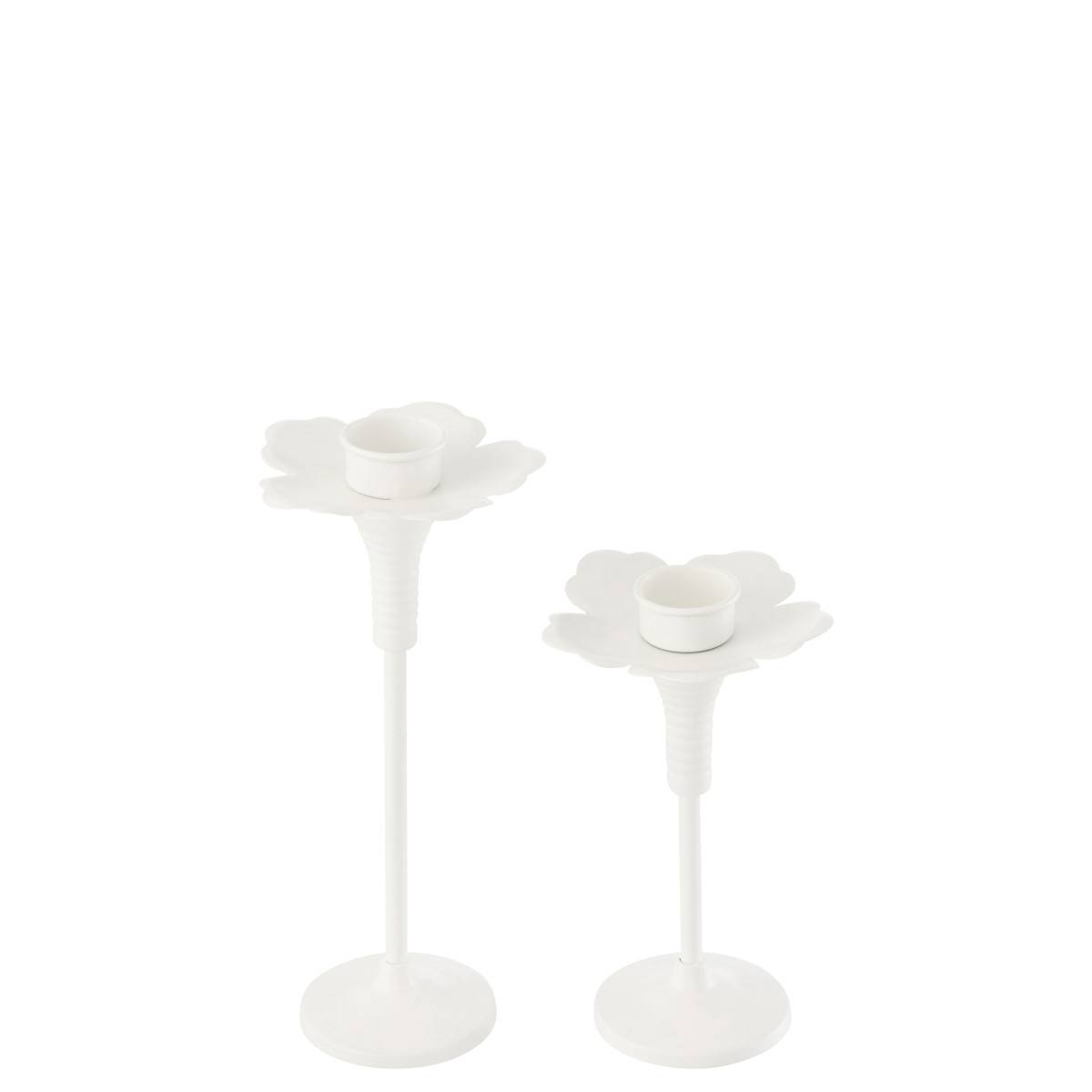 Lot de 2 Bougeoirs Fleurs en Métal "Oldies" 29cm Blanc - Image 2