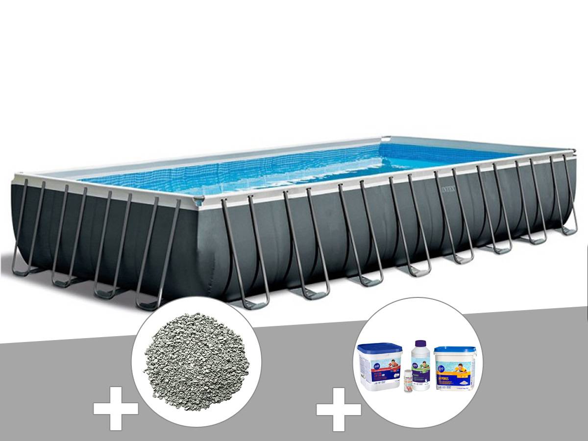 Kit piscine tubulaire Intex Ultra XTR Frame rectangulaire 9,75 x 4,88 x 1,32 m + 20 kg de zéolite + Kit de traitement au chlore