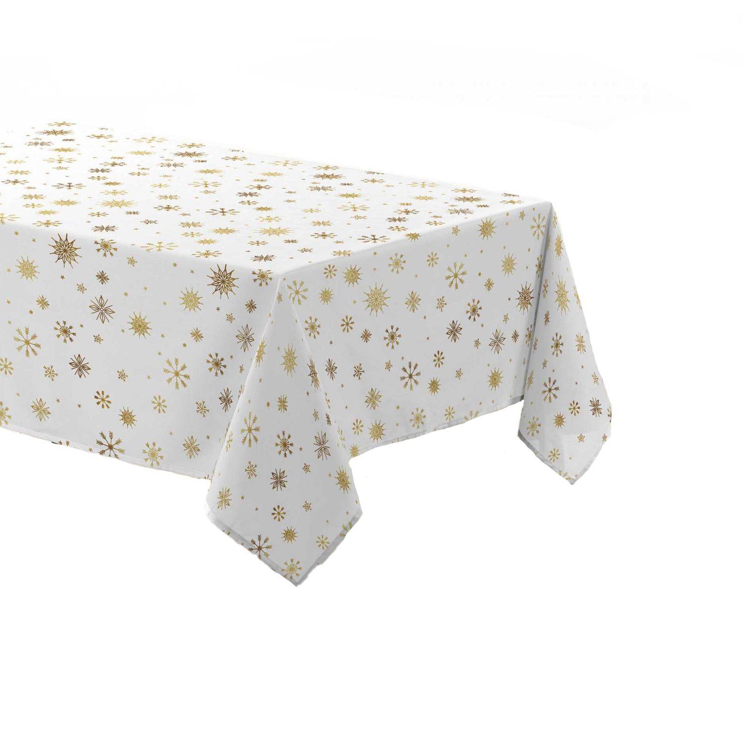 Sans Marque - Nappe rectangulaire antitache et infroissable Eclat d'or - 150 x 240 cm - Blanc et or - Douceur d'intérieur - Imagen 1