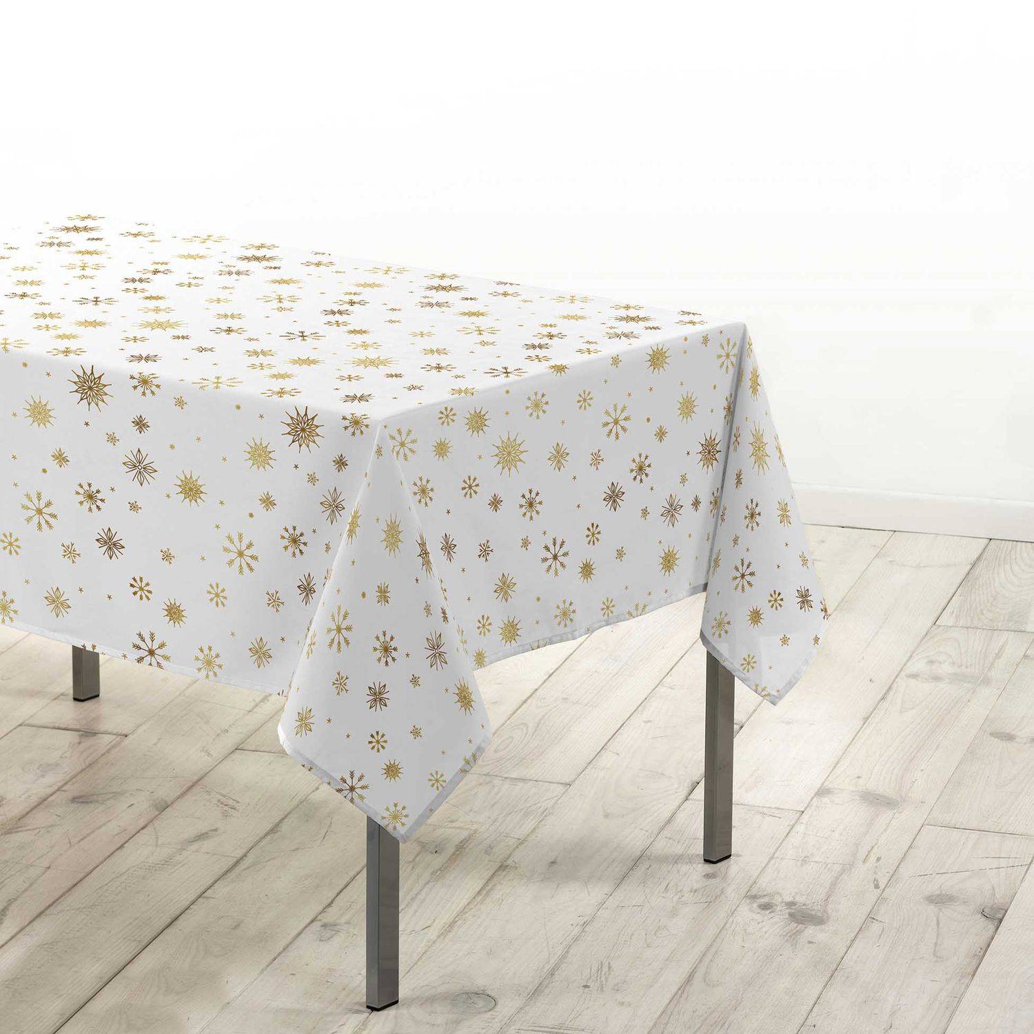 Sans Marque - Nappe rectangulaire antitache et infroissable Eclat d'or - 150 x 240 cm - Blanc et or - Douceur d'intérieur - Imagen 2