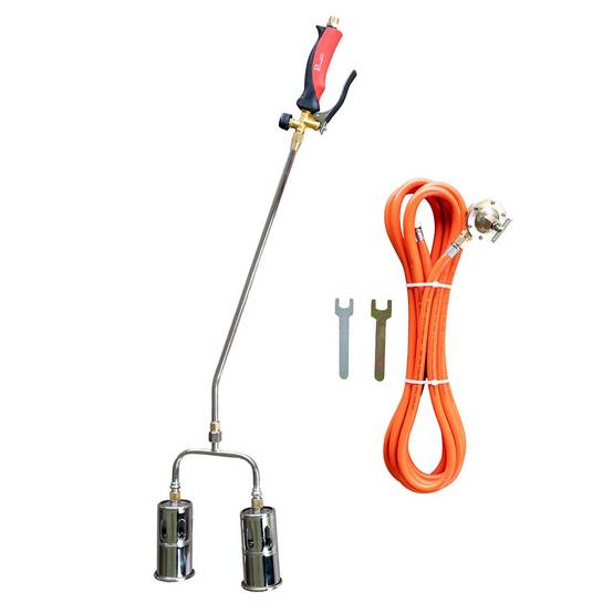 Chalumeau à gaz 2 Bruleurs Ø 60 mm Turbo + Détendeur gaz 4.0 bar Tuyau 5m INTEC - Image 1