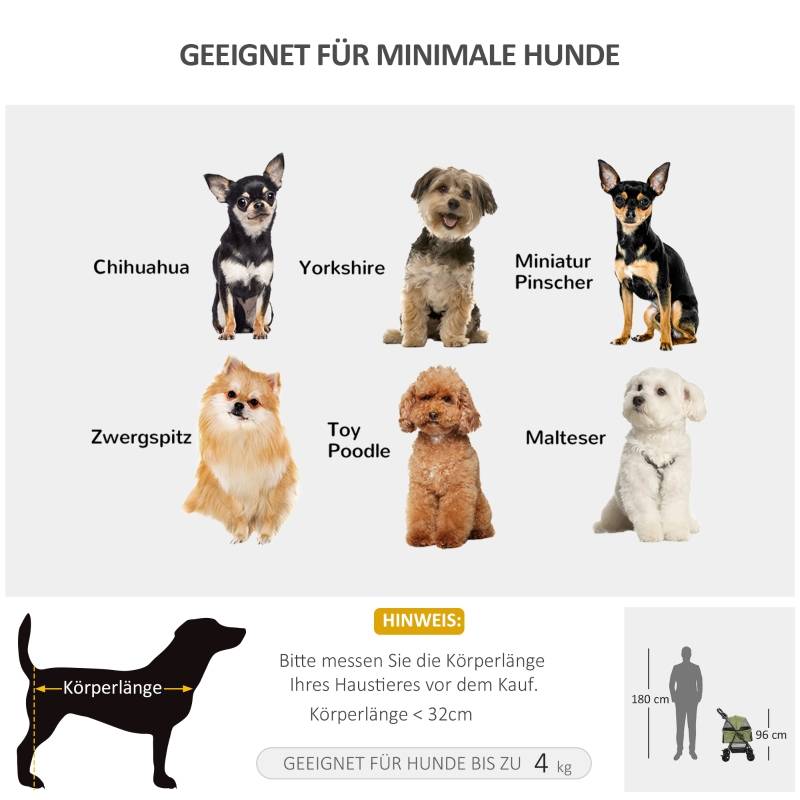 Poussette pour chien pliable, 2 laisses de sécurité, 2 porte-gobelets, 67 x 45 x 96 cm, vert - Image 8