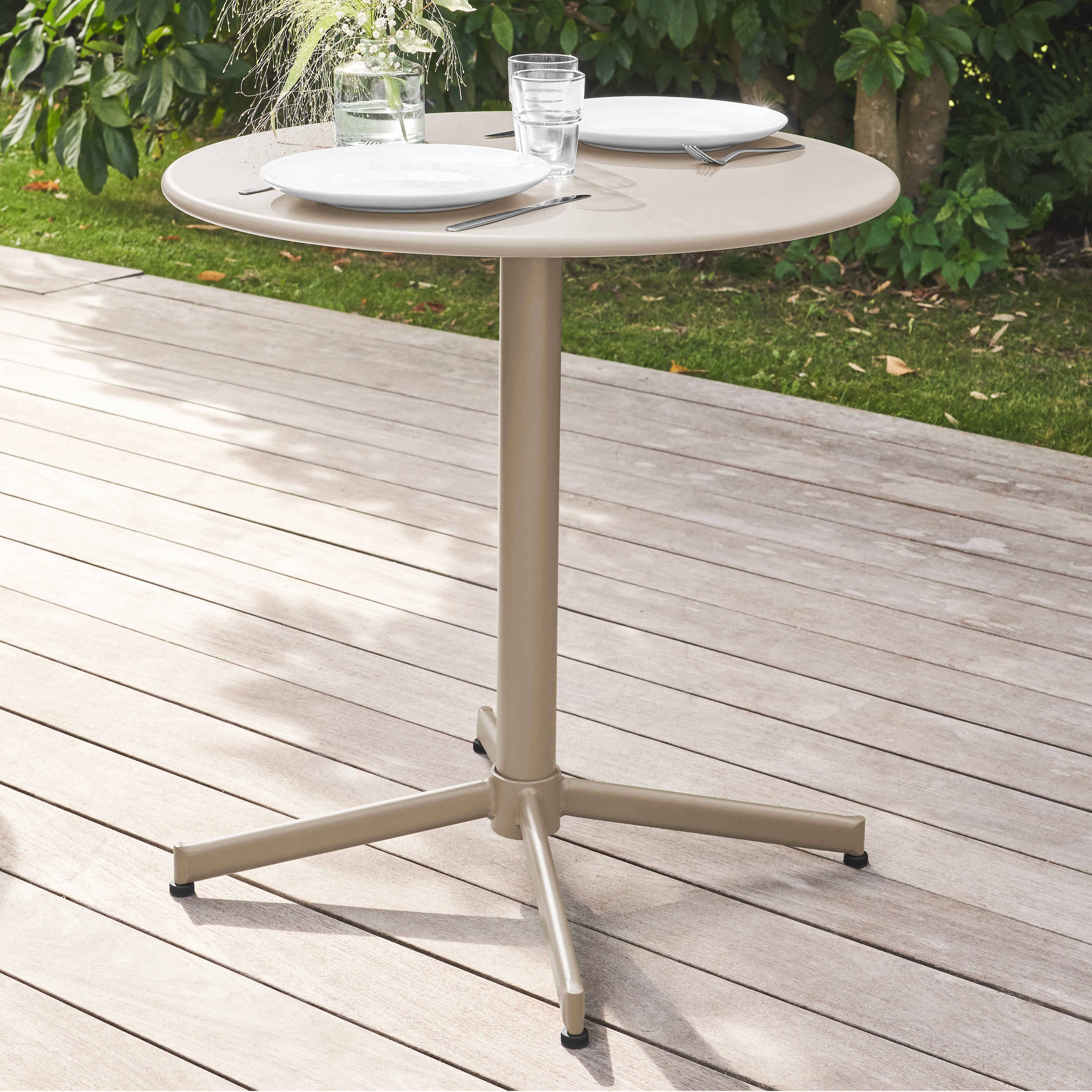 Oviala - Ensemble table de jardin ronde et 2 chaises métal taupe Palavas - Oviala - Imagen 4