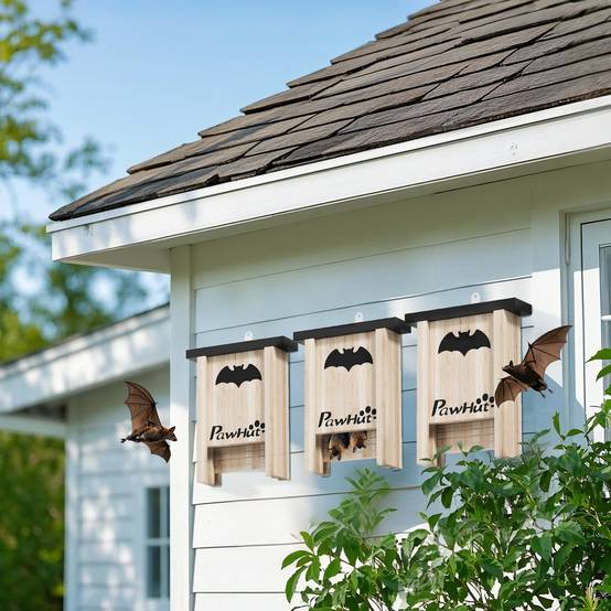 Sans Marque - Ensemble 3 nichoirs chauves-souris avec crochet 18x6x22,5 cm bois naturel - Image 3