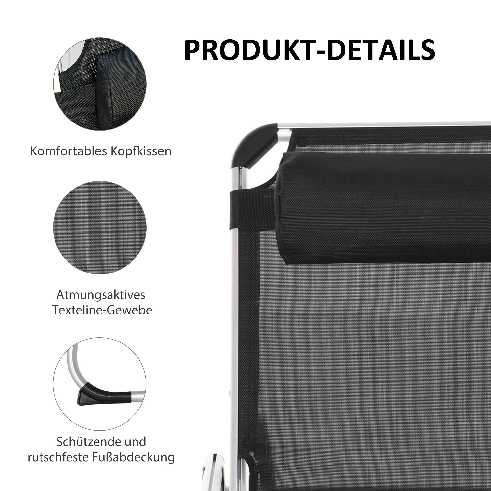 Bain de soleil pliant en aluminium pour jardin et terrasse dossier inclinable noir - ComfortXL Outdoor Living - Image 7