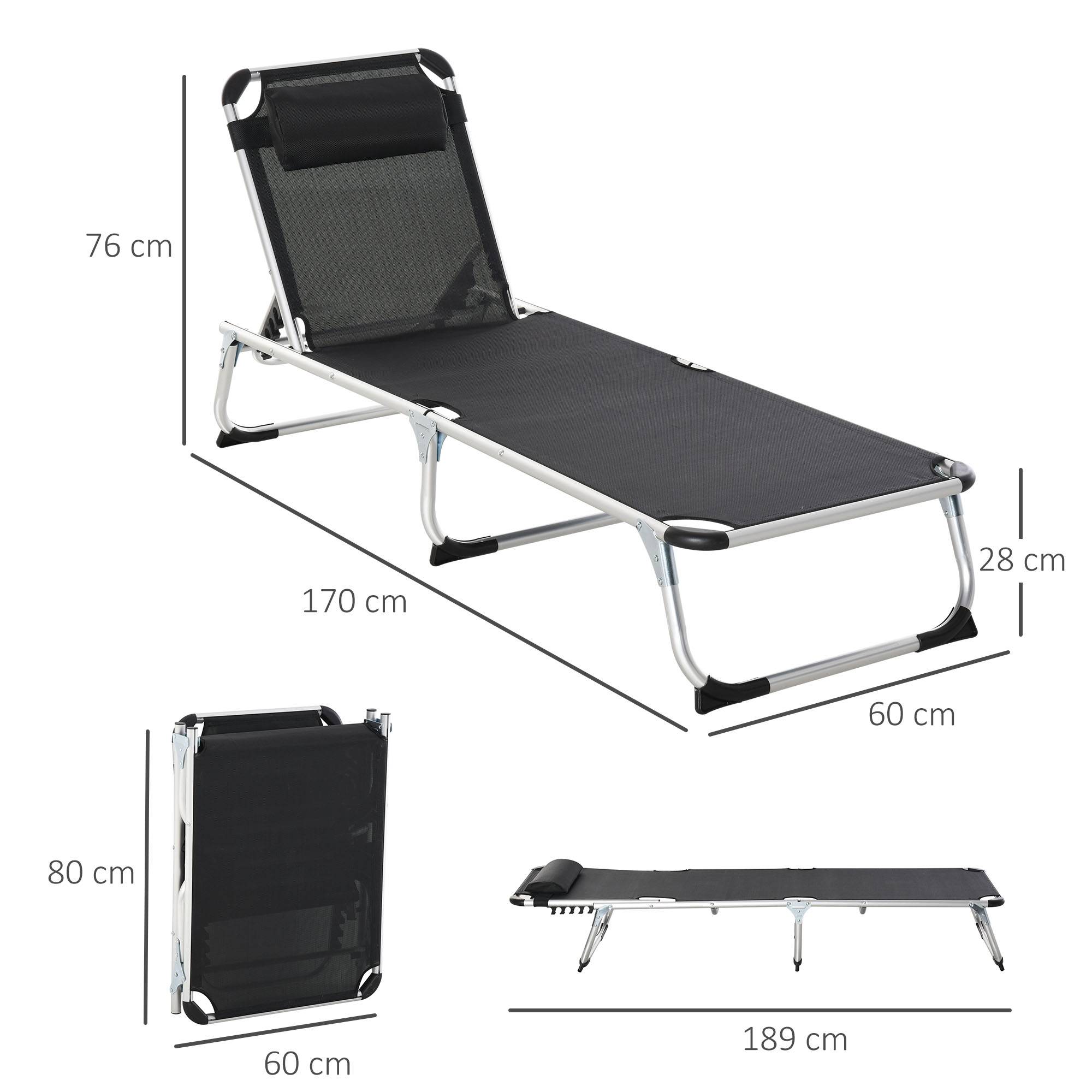 Bain de soleil pliant en aluminium pour jardin et terrasse dossier inclinable noir - ComfortXL Outdoor Living - Image 5