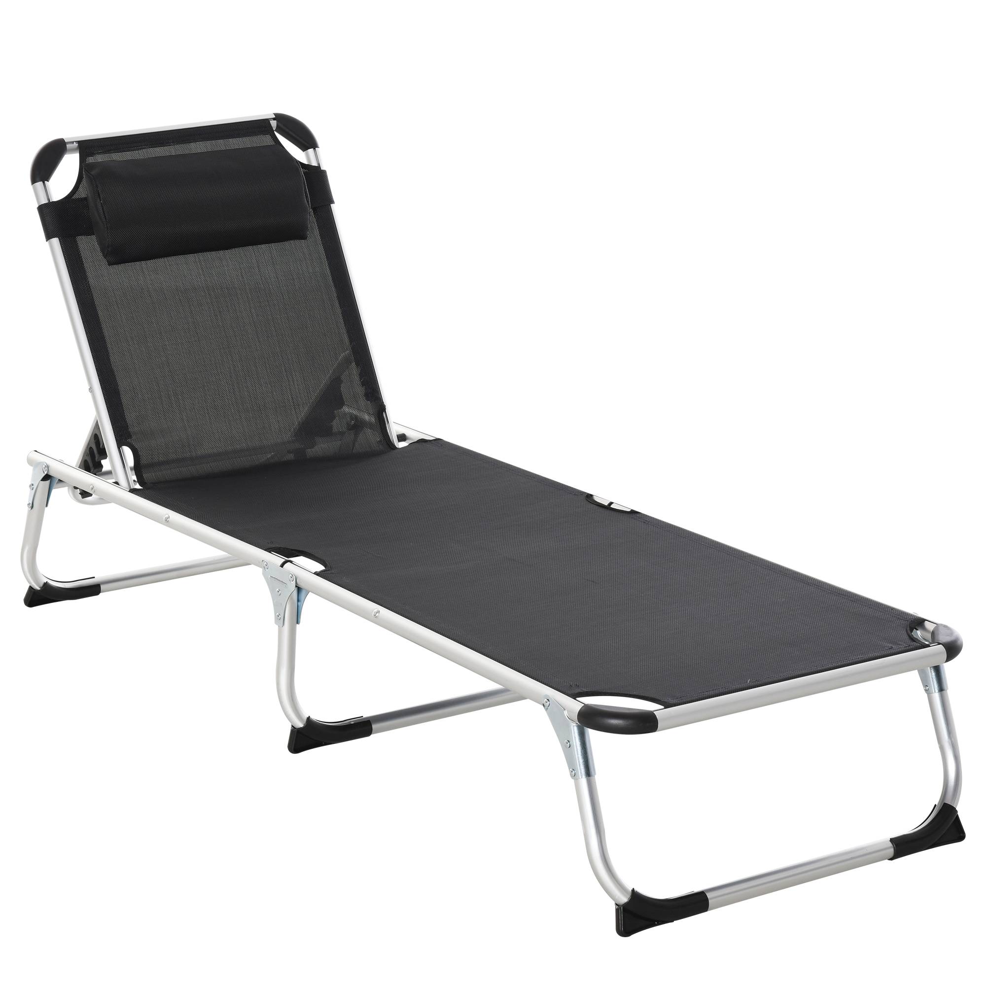 Bain de soleil pliant en aluminium pour jardin et terrasse dossier inclinable noir - ComfortXL Outdoor Living - Image 1