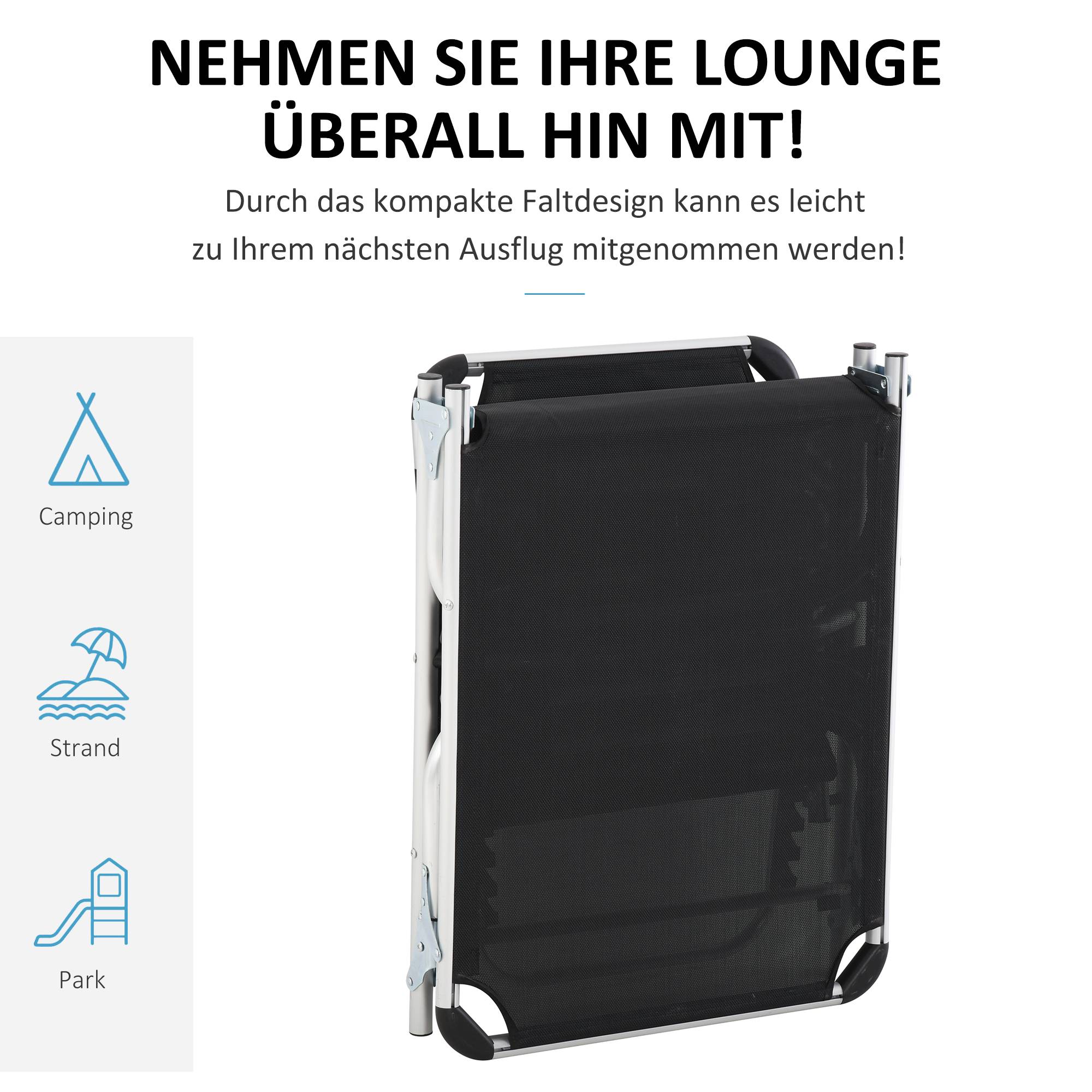 Bain de soleil pliant en aluminium pour jardin et terrasse dossier inclinable noir - ComfortXL Outdoor Living - Image 8